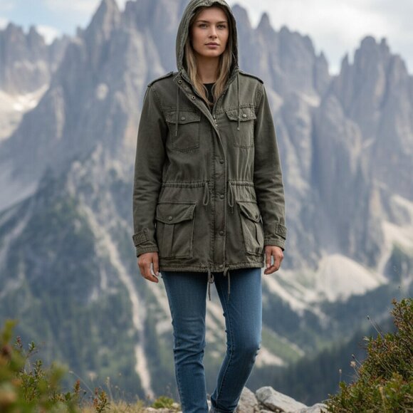 Talula Jackets & Blazers - Talula Aritzia Utility Anorak Jacket Hooded Drawstring Olive Green Small Cotton